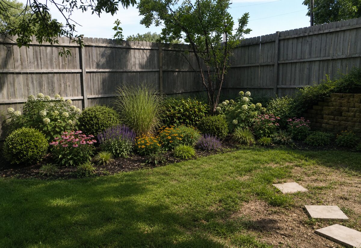 New mulched planting bed after installation